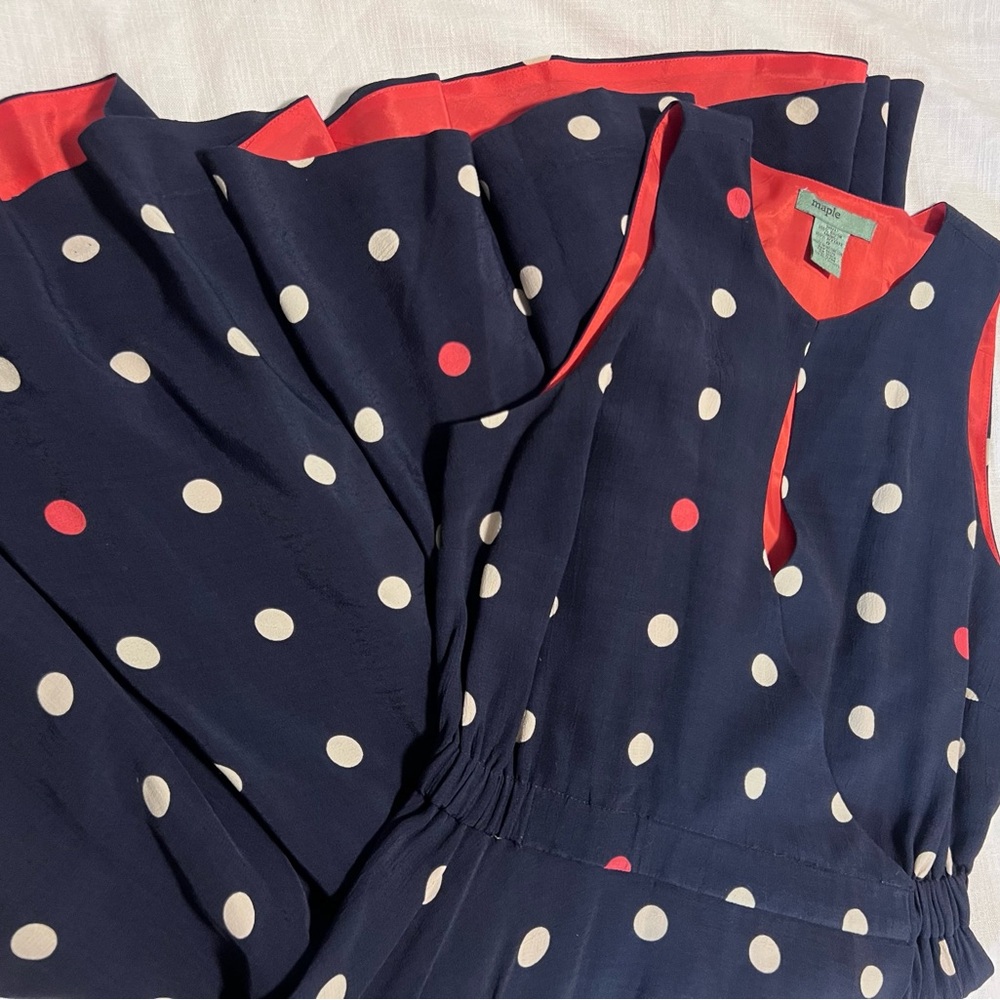 Anthropologie Maple Retro Navy Polka Dot Wrap Dress